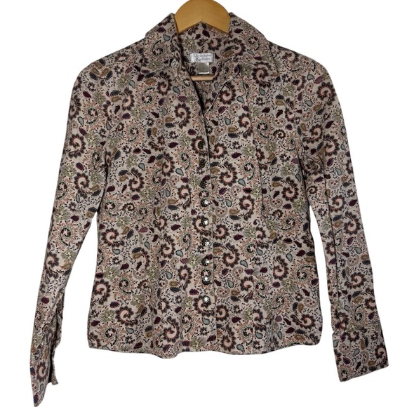 Christopher & Banks Women Button Down Shirt Jacket Small Paisley Coastal Cowgirl - Picture 1 of 12
